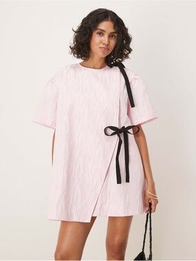 NWT GHOSPELL Contrast Bow Pink Mini Dress  Size Large